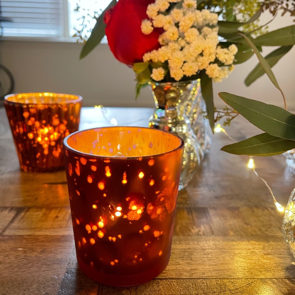 12 - New, Burgundy/Copper Mercury Glass Candle Holders